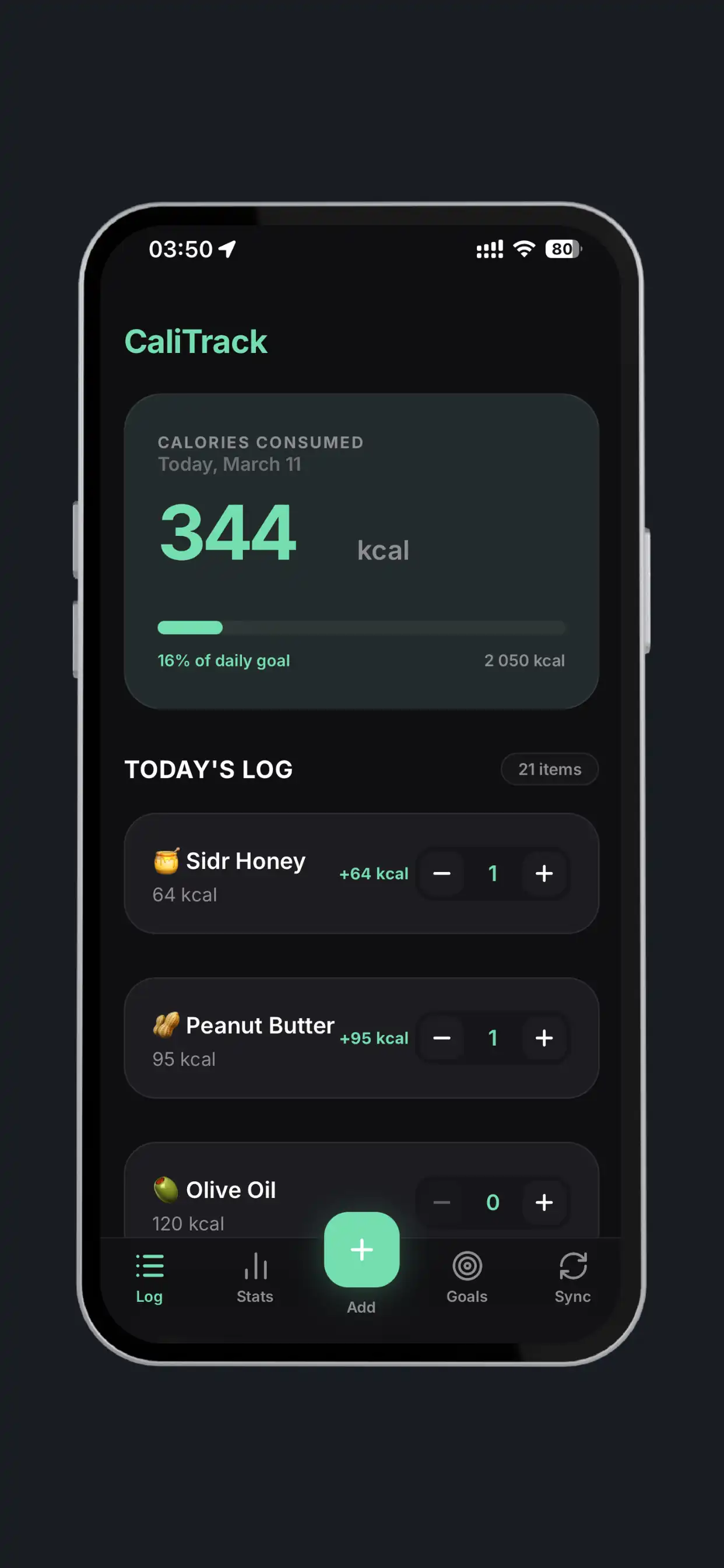 CaliTrack App Screen